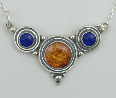 Sterling Silver Gemstone Necklace With Amber